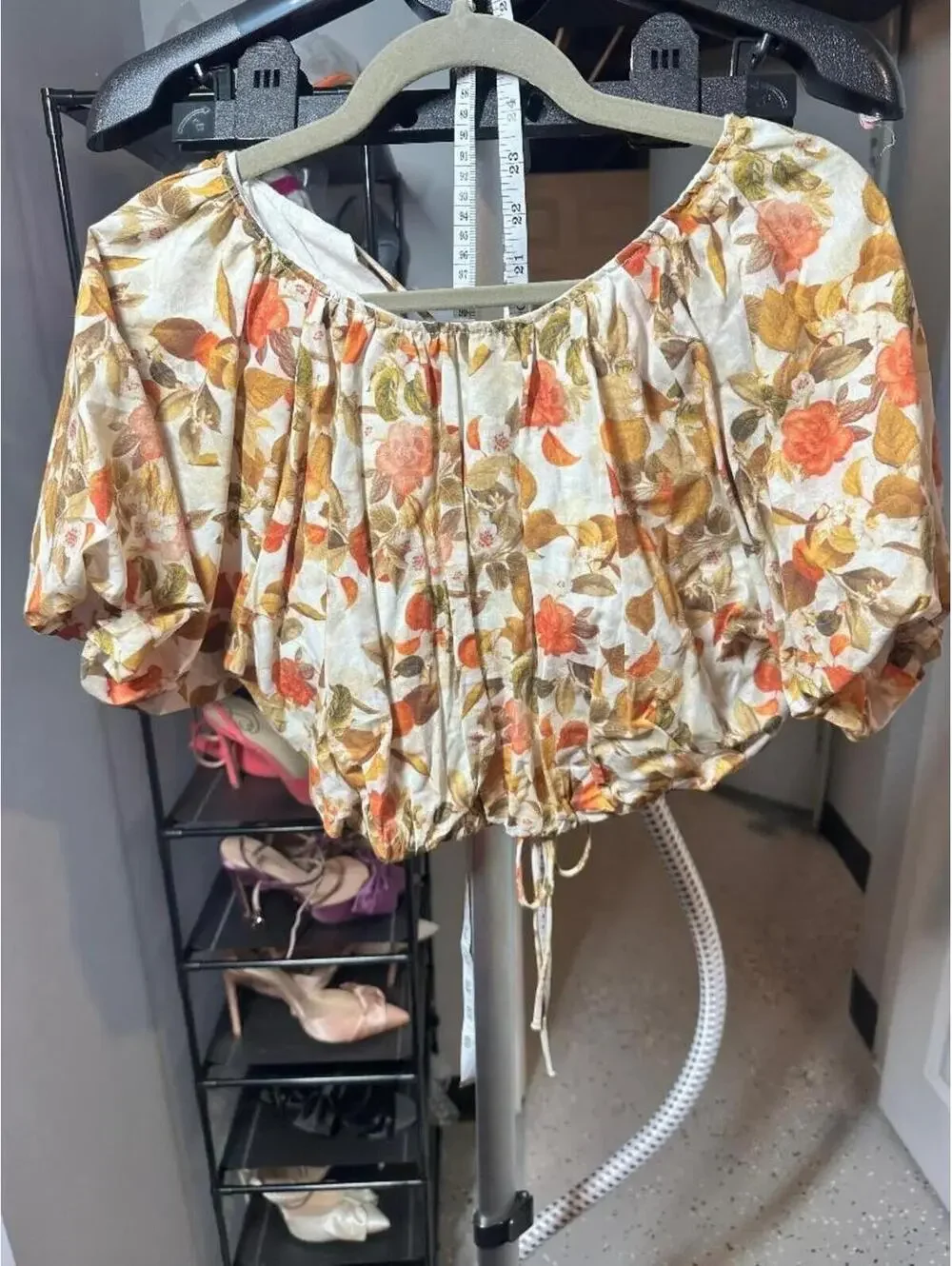 Petal & Pup Namarah Floral Puff Sleeve Crop Top Cream Orange US 6 NWT